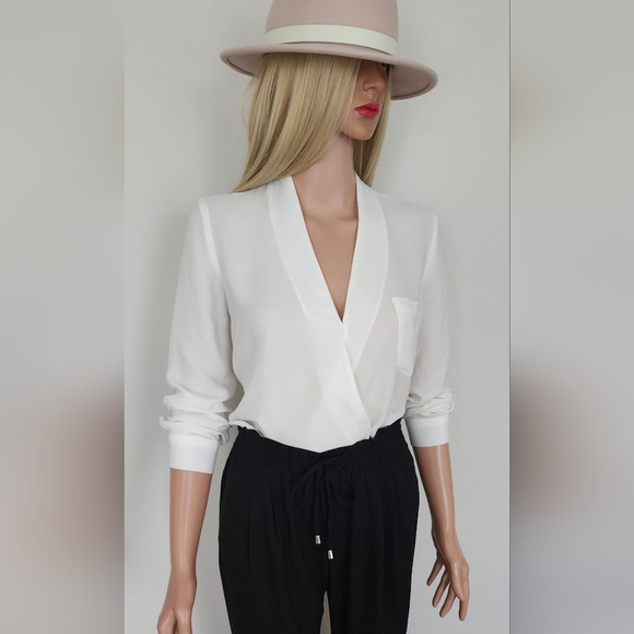 TOPSHOP BLOUSE CHIFFON SEMI SHEER FAUX WRAP LONG SLEEVE SHIRT US.2 - Picture 5 of 9